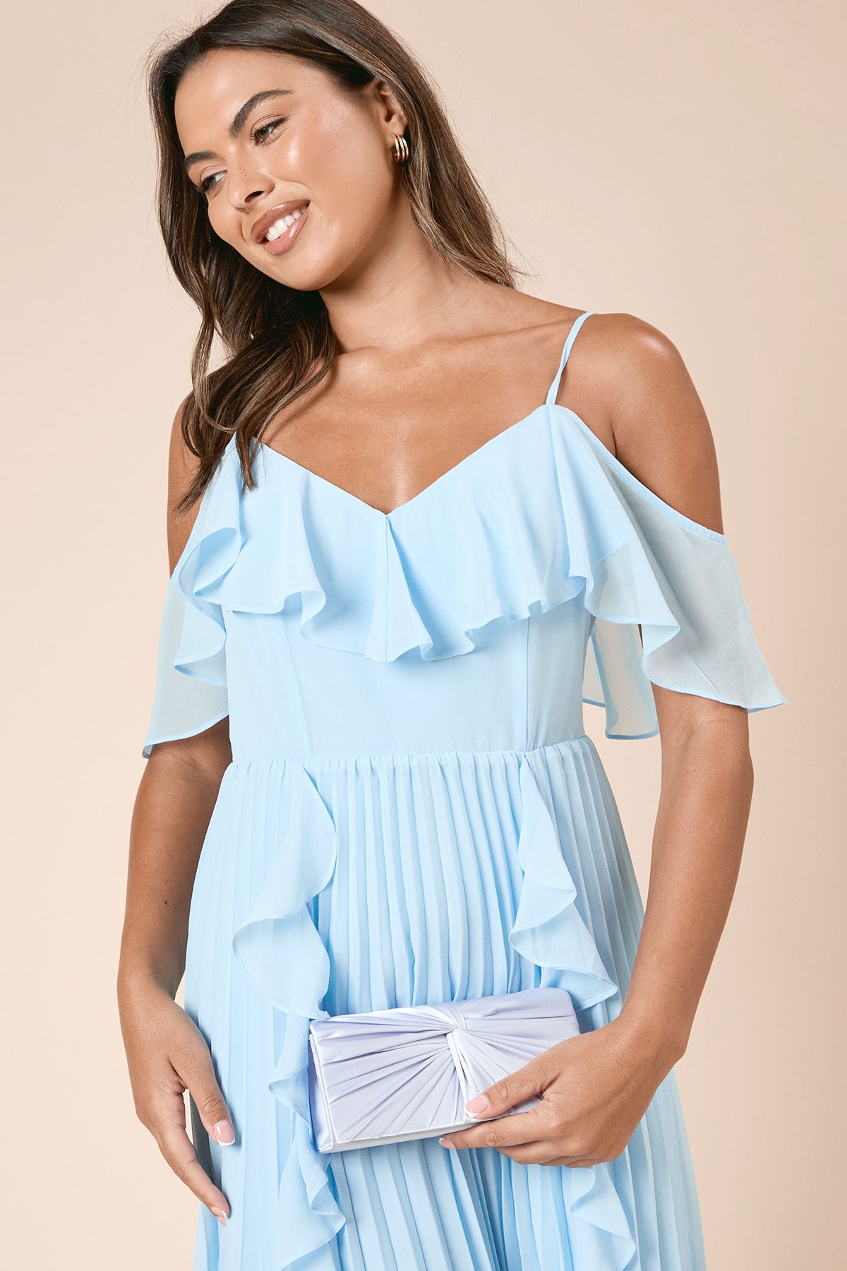 Dorothy Perkins Beauty Twist Front Satin Clutch Bag Light Blue image 1