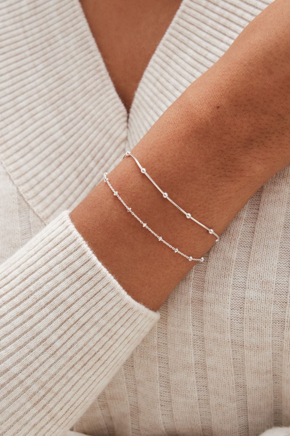 Simply Silver Simply Silver Sterling Silver 925 Polished Double Row Ball Chain Bracelet image 1