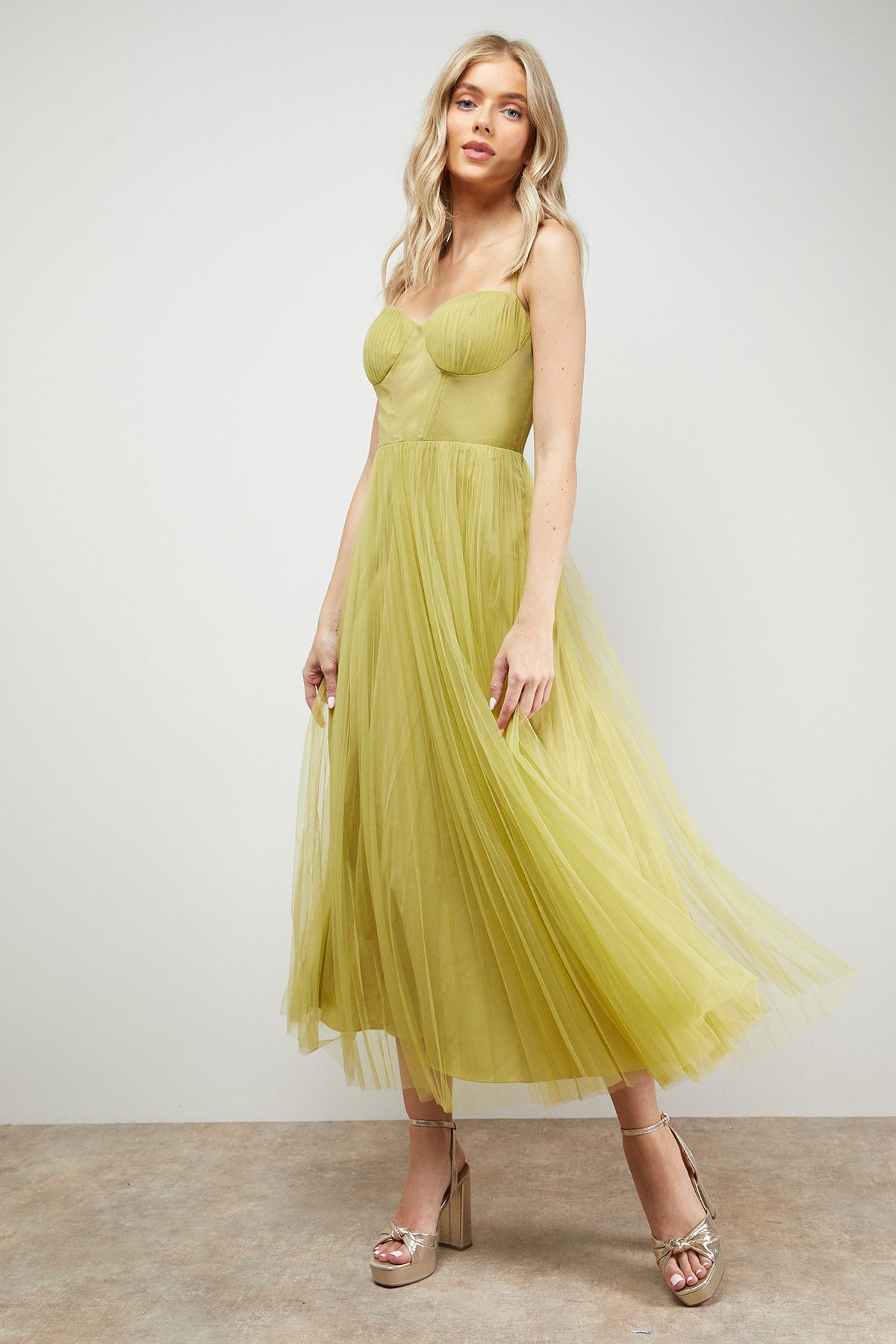 Oasis Melody Metallic Textile Knotted Platform High Block Heel Sandals Gold image 2