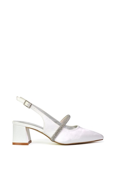 XY London 'Sandie' Sling Back Strappy Pointed Toe Diamante Mid Block Heels