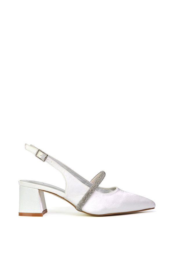 XY London 'Sandie' Sling Back Strappy Pointed Toe Diamante Mid Block Heels