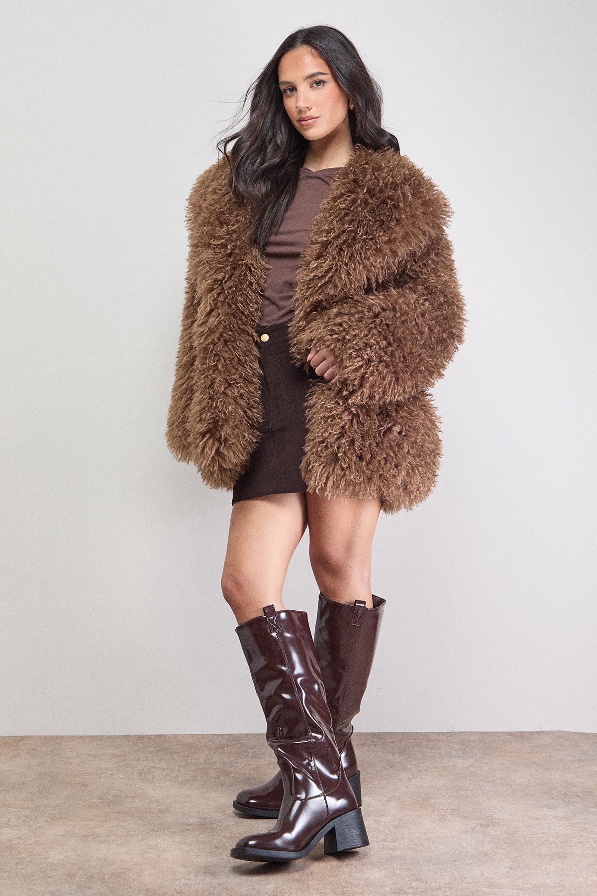 Oasis Luna High Shine Faux Leather Gaucho Knee Boots Burgundy image 2