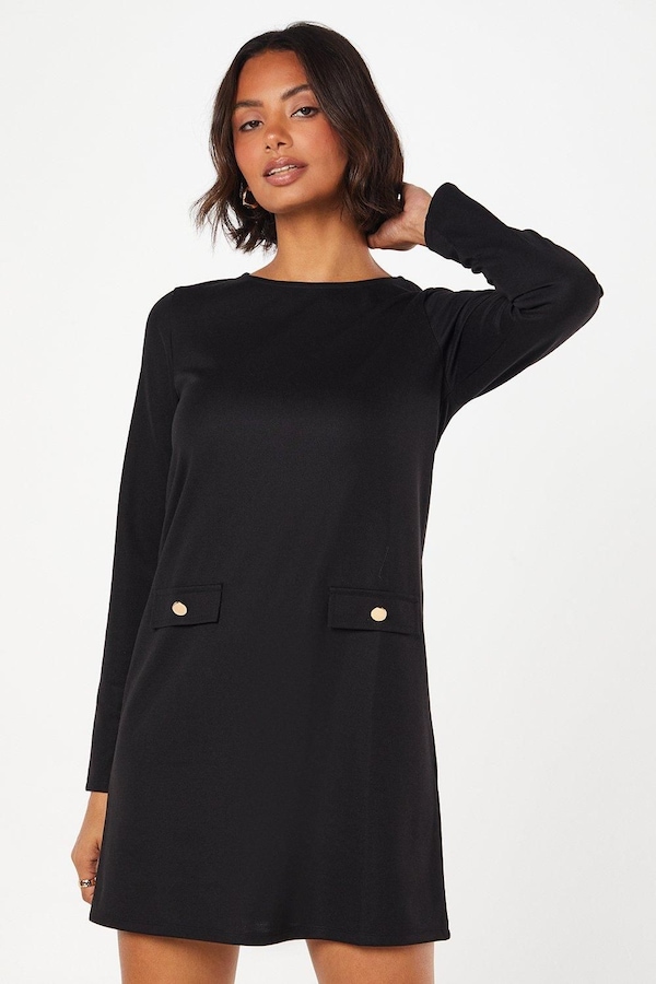Dorothy Perkins Ponte Button Pocket Dress Black