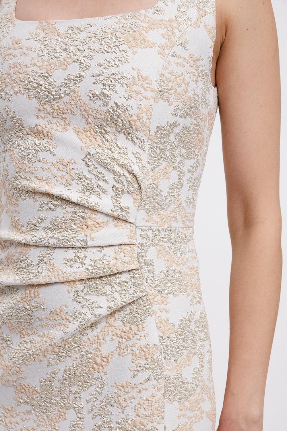 Coast Premium Stretch Jacquard Ruche Side Pencil Dress Gold image 2