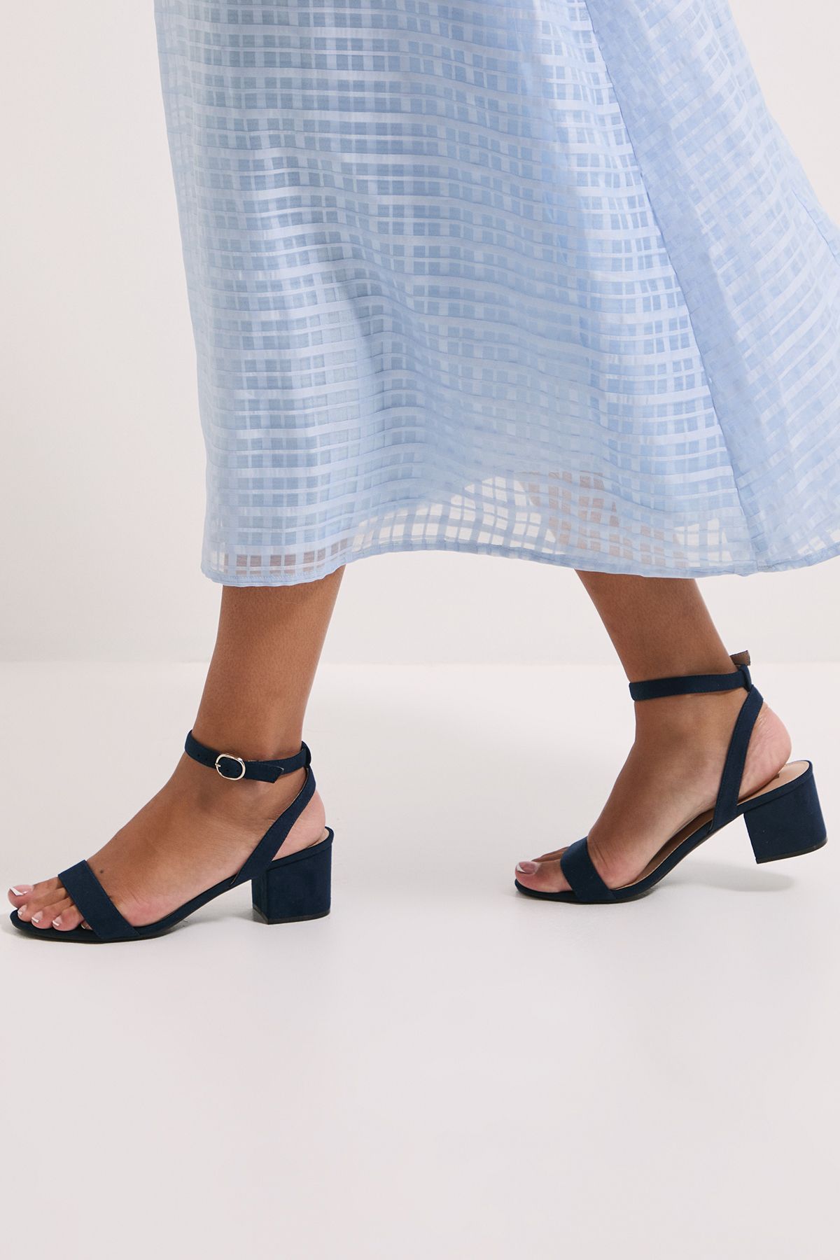 Dorothy Perkins Wide Fit Tommi Barely There Mid Block Heel Sandals Navy