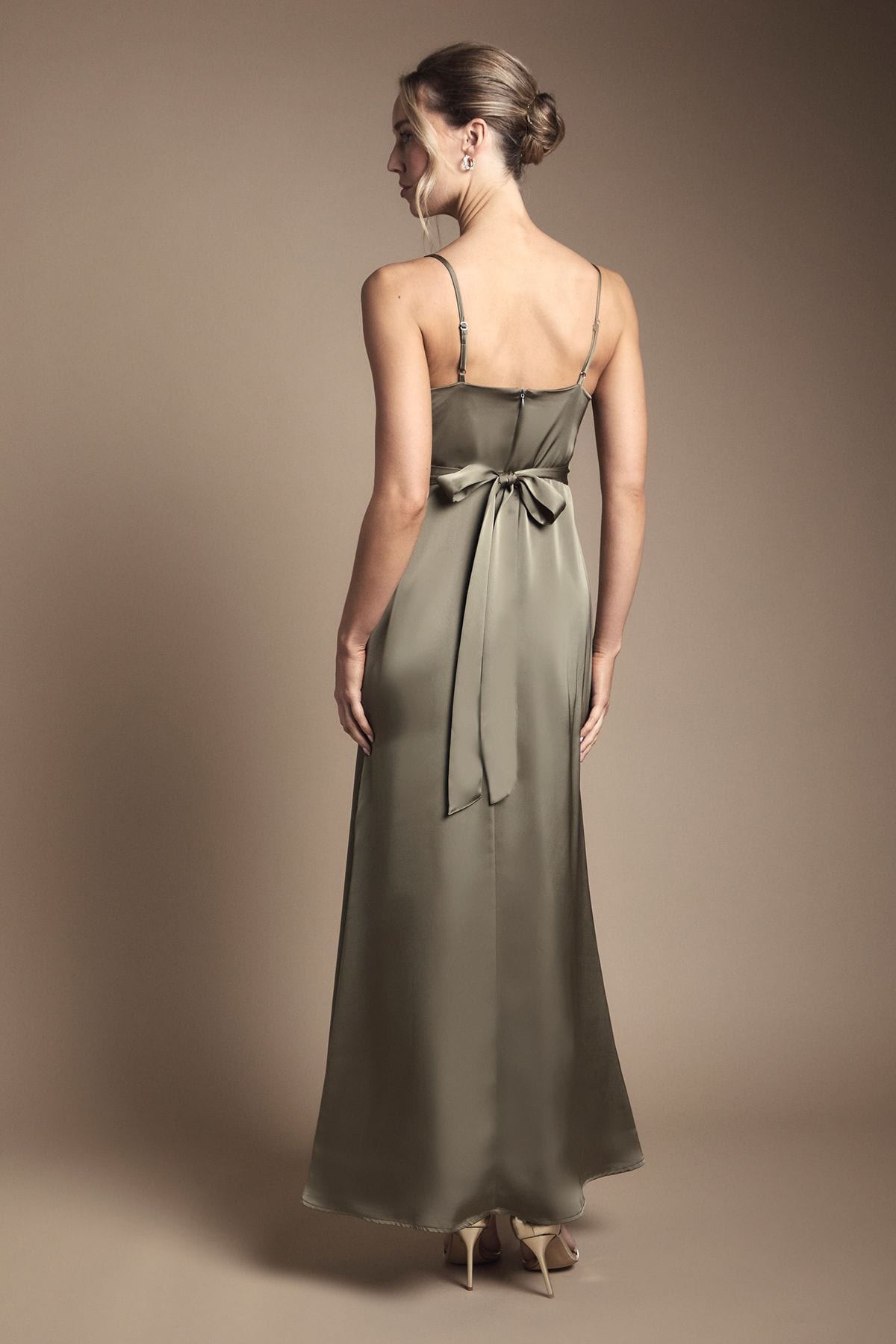 Coast Wrap Waist Satin Cami Bridesmaid Dress Olive image 3