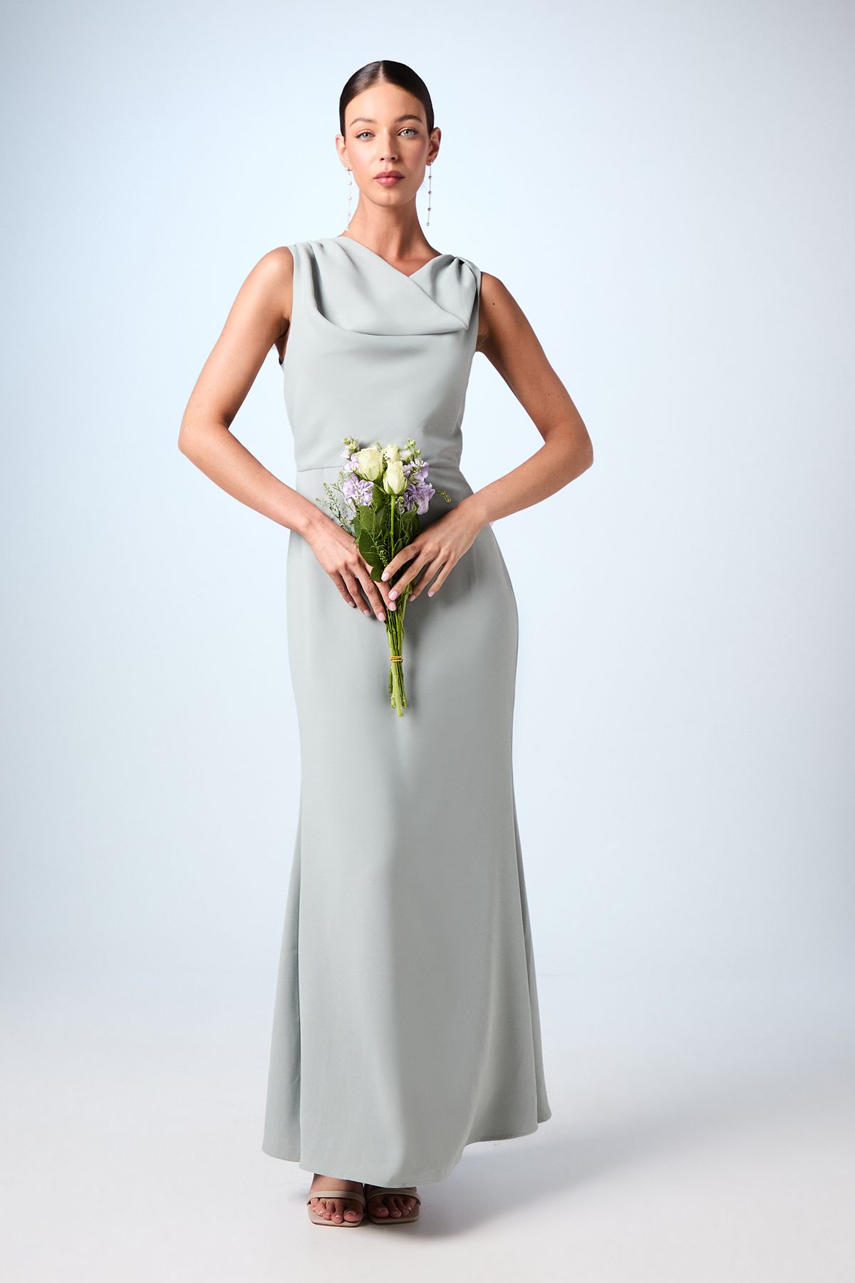 Coast Twist Detail Cowl Neck Satin Bridesmaid Dress Sage