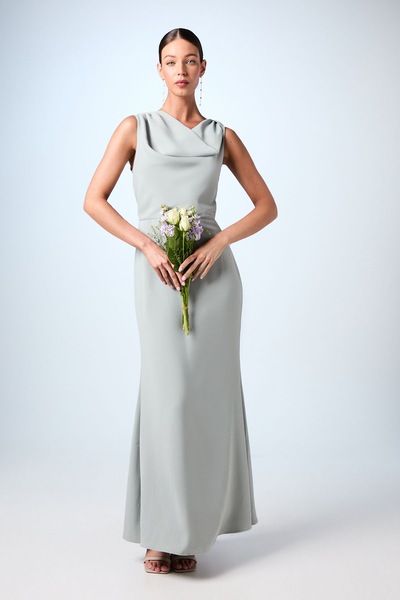 Coast Twist Detail Cowl Neck Satin Bridesmaid Dress Sage