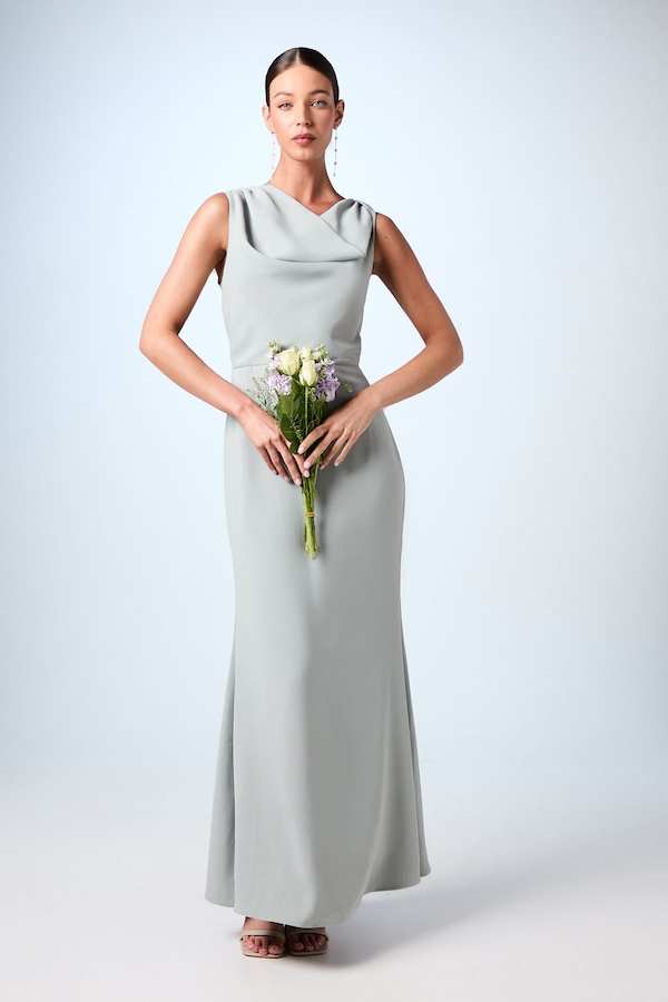 Coast Twist Detail Cowl Neck Satin Bridesmaid Dress Sage