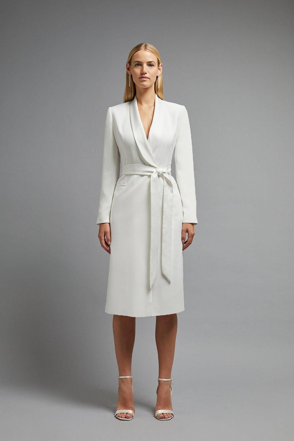 Coast Premium Midi Tie Waist Tuxedo Dress Ivory image 1