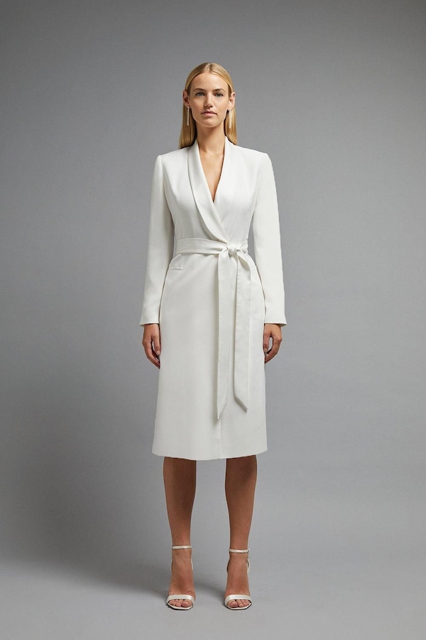 Coast Premium Midi Tie Waist Tuxedo Dress Ivory