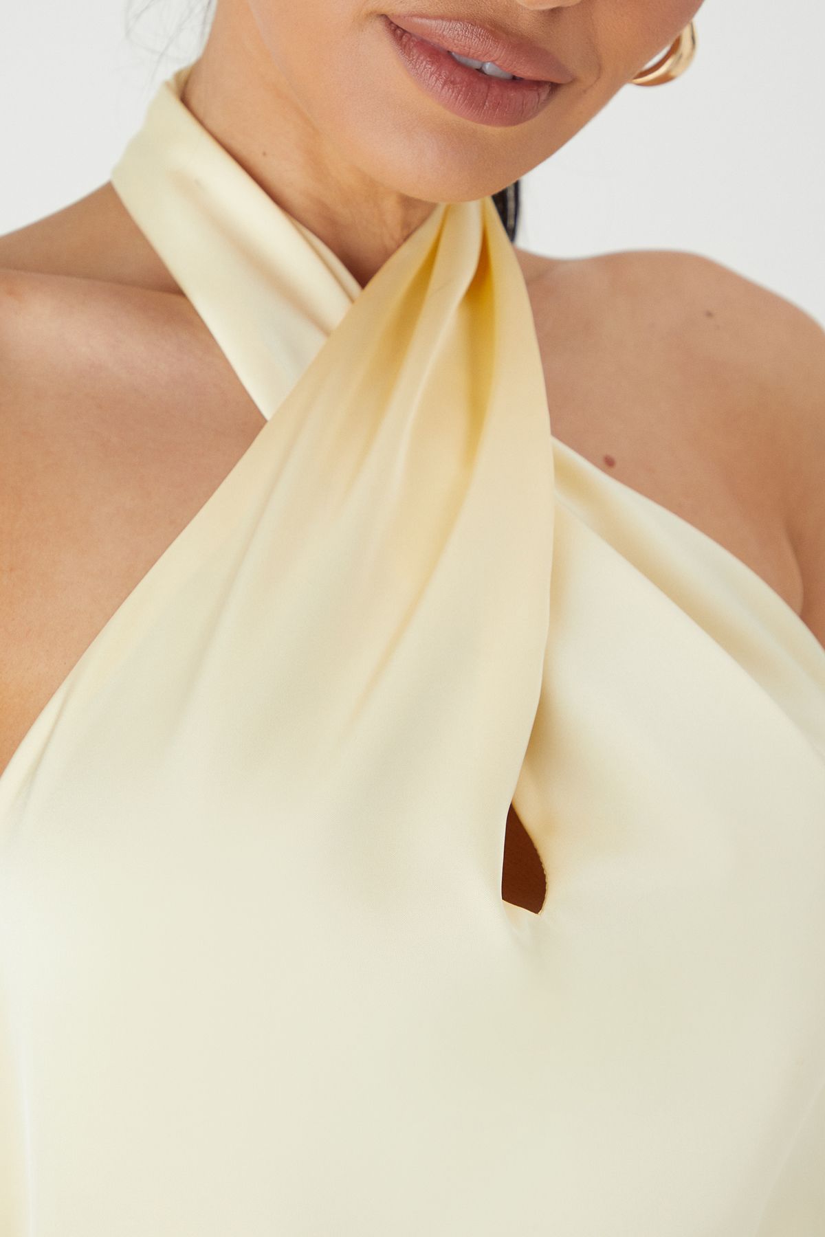 MissPap Premium Satin Halterneck Cowl Back Bridesmaid Dress Lemon image 5