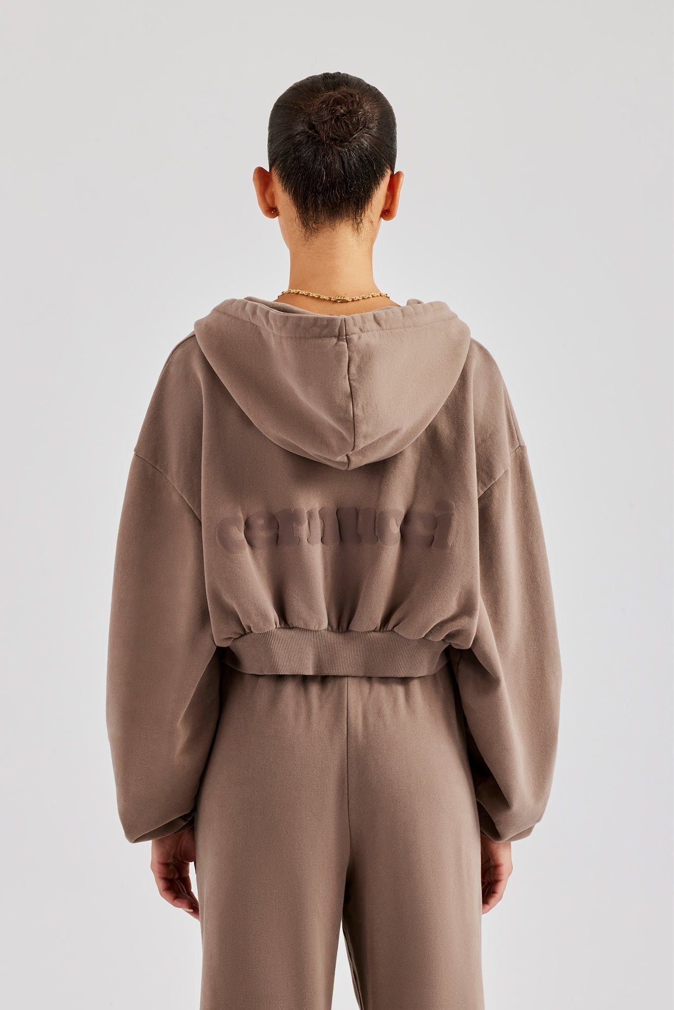 Cernucci C Cropped Zip Through Hoodie - Taupe image 3