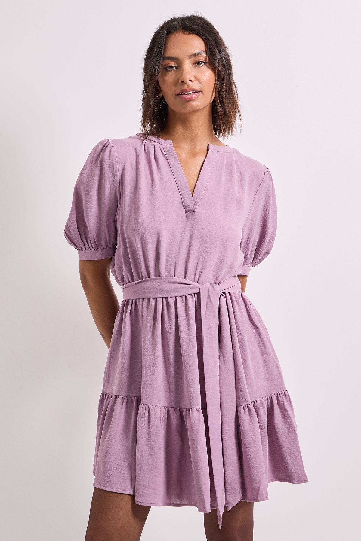 Dorothy Perkins Overhead Belted Puff Sleeve Mini Dress Dusty Rose image 2