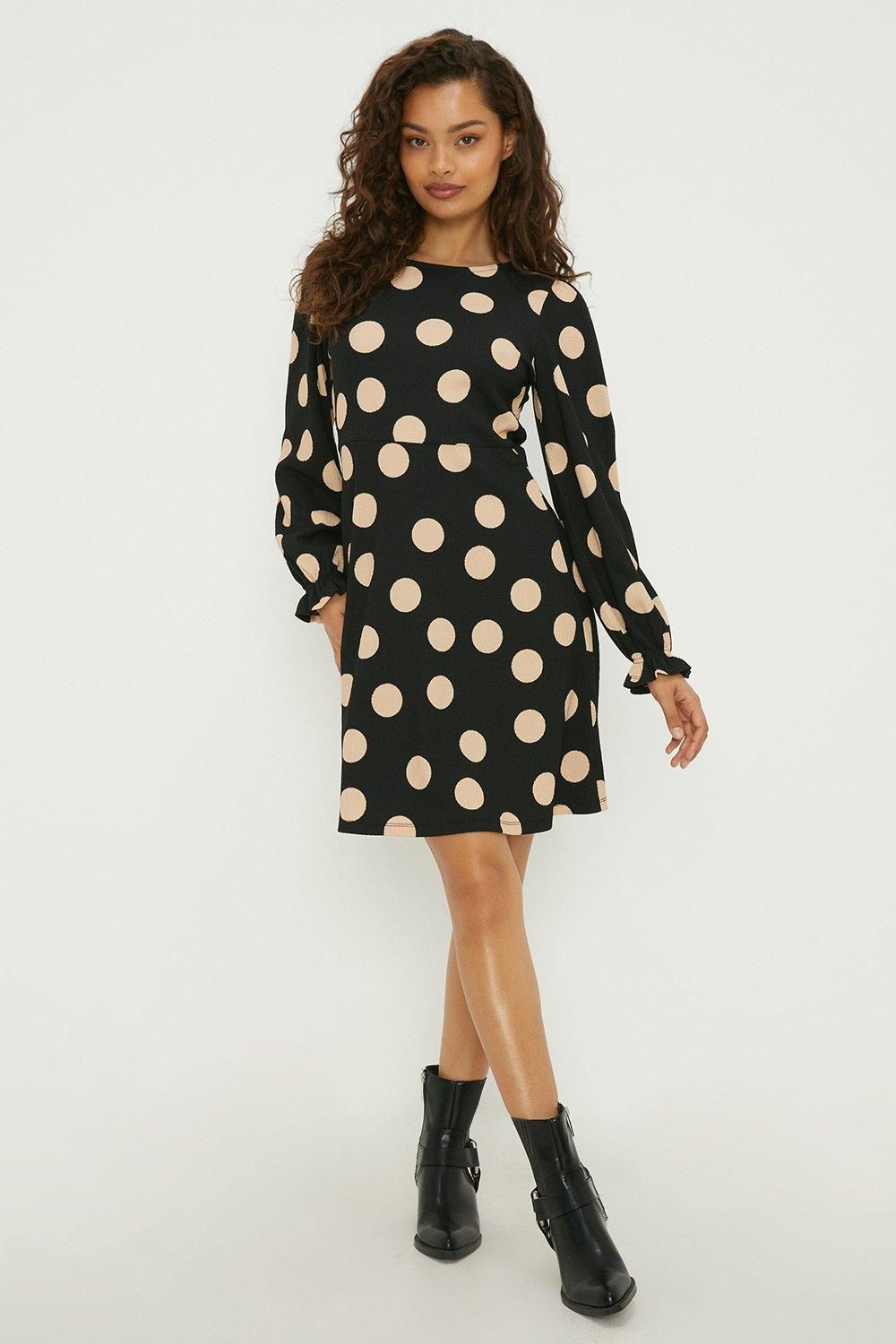 Dorothy Perkins Petite Spot Mini Dress Black image 2