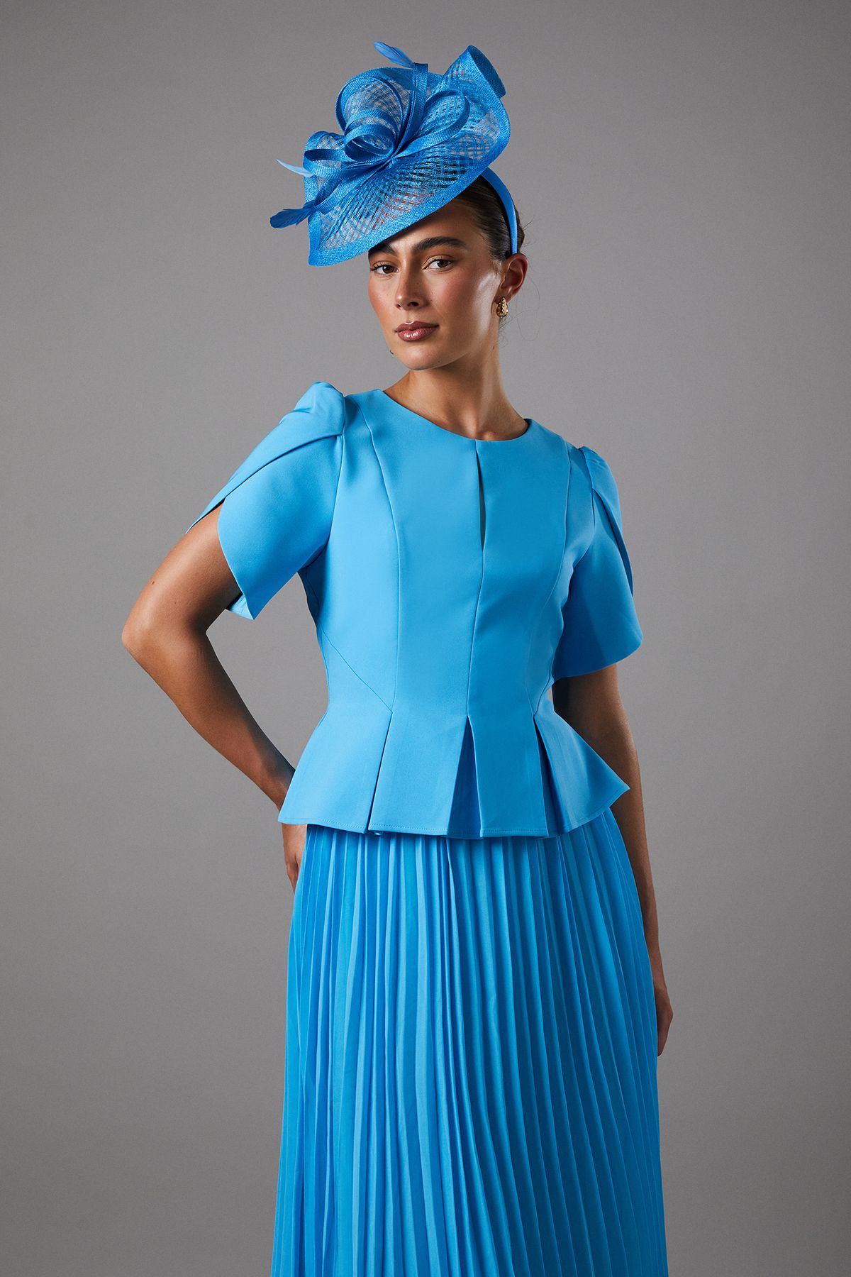 Coast Tulip Sleeve 2 In 1 Pleat Dress Blue image 2