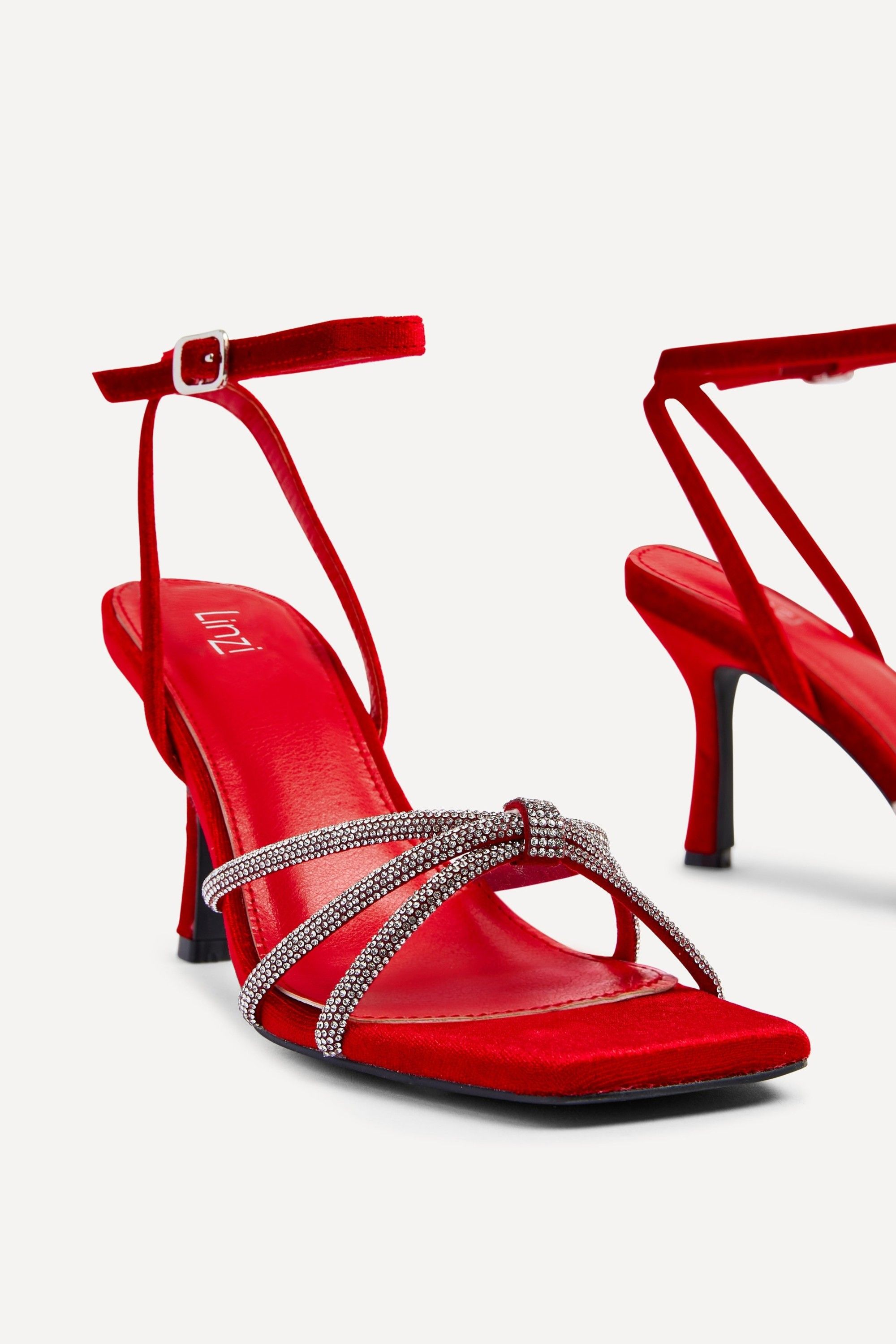 Linzi Polly Red Velvet Stiletto Heeled Sandal image 4