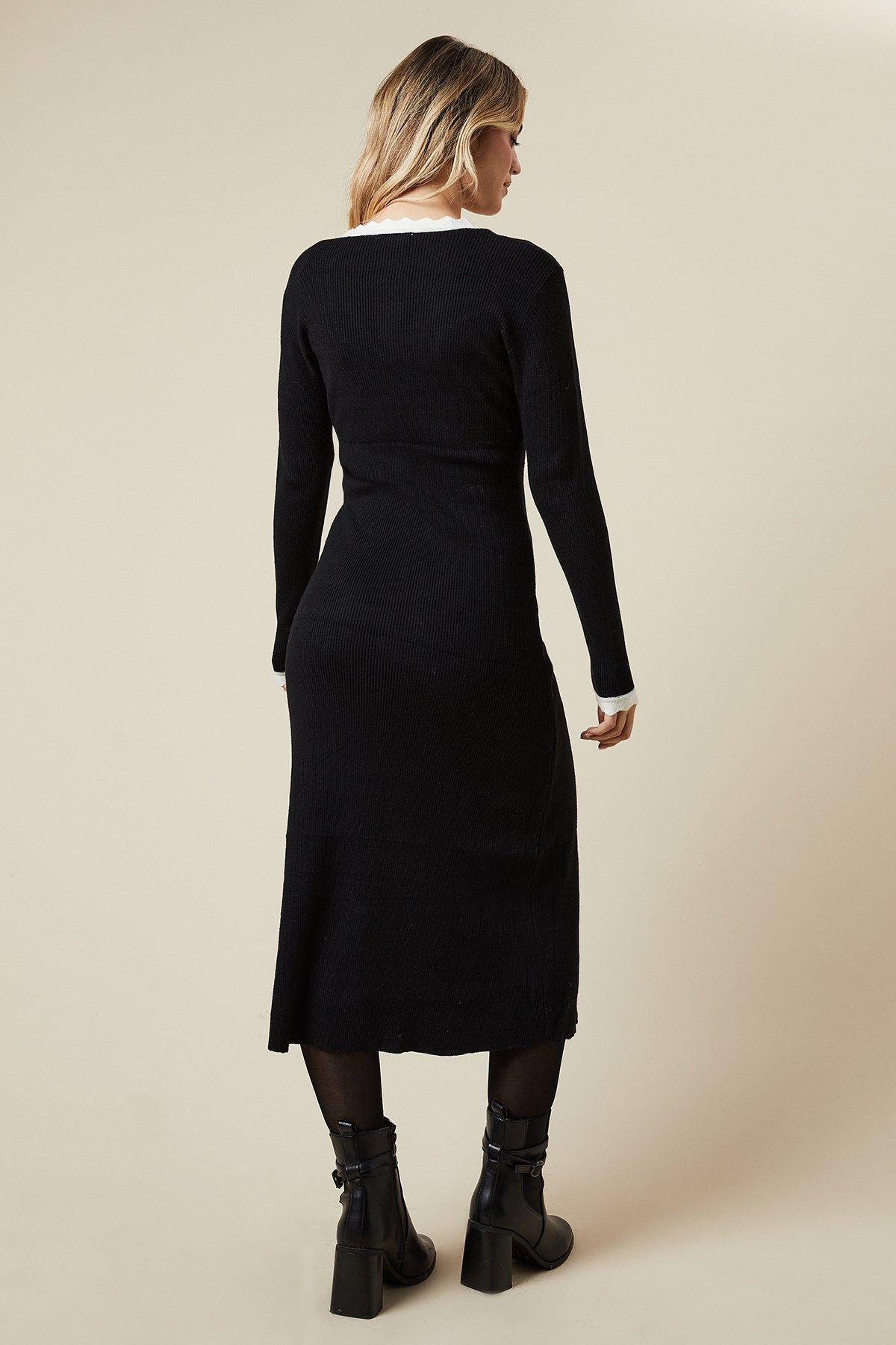 Oasis Scallop Edge Button Down Knitted Midi Dress Black image 3