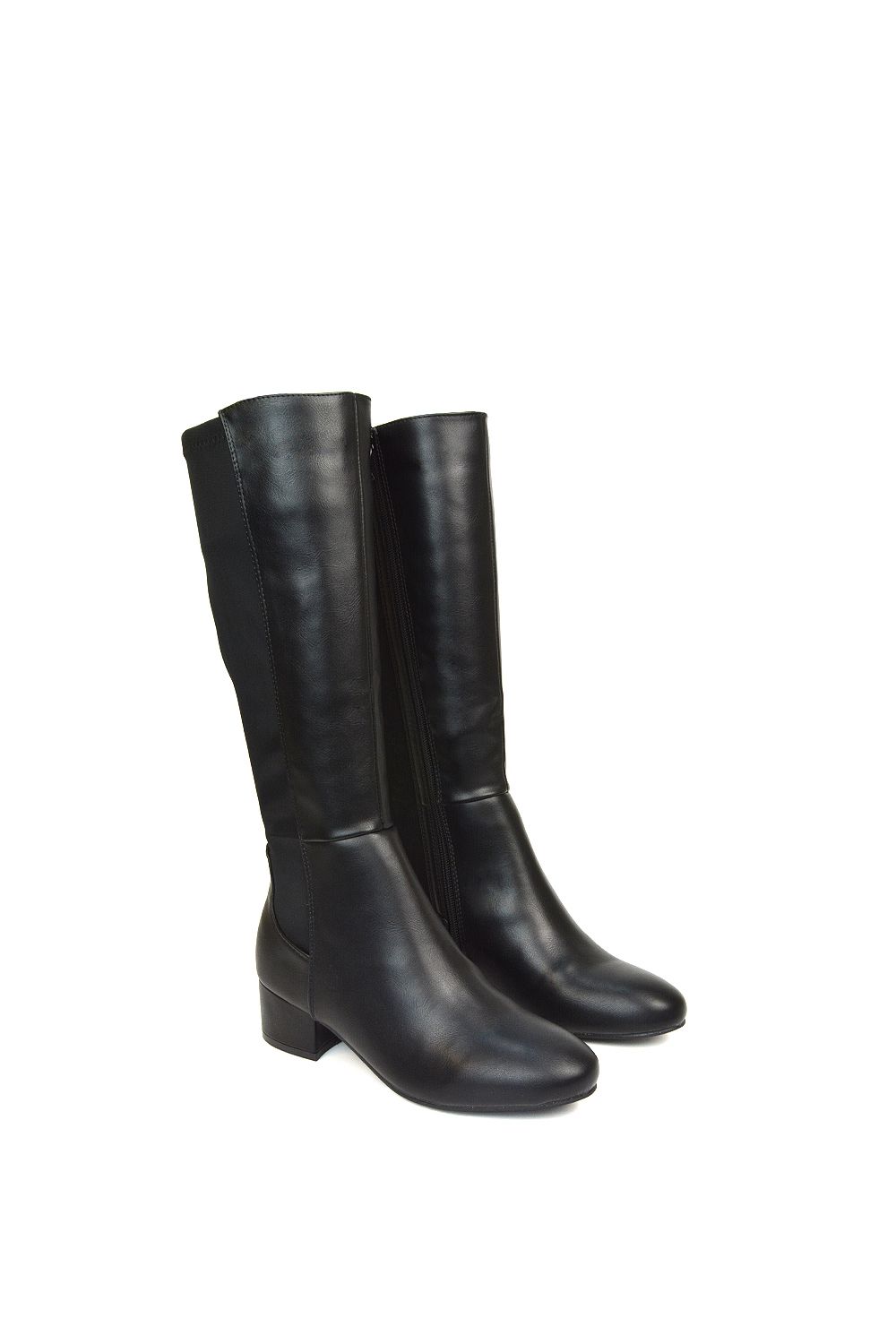 XY London 'Hannah' Low Block Heel Elasticated Calf Long Boots With Zip Fastening image 3