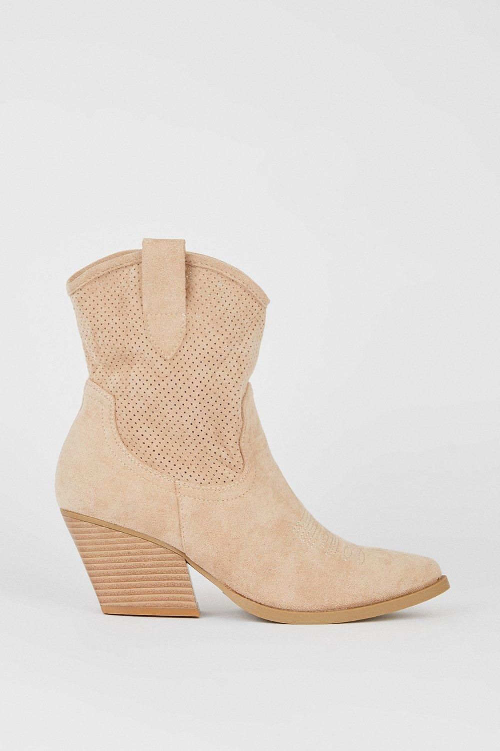 Oasis Detailed Western Boots Taupe image 2