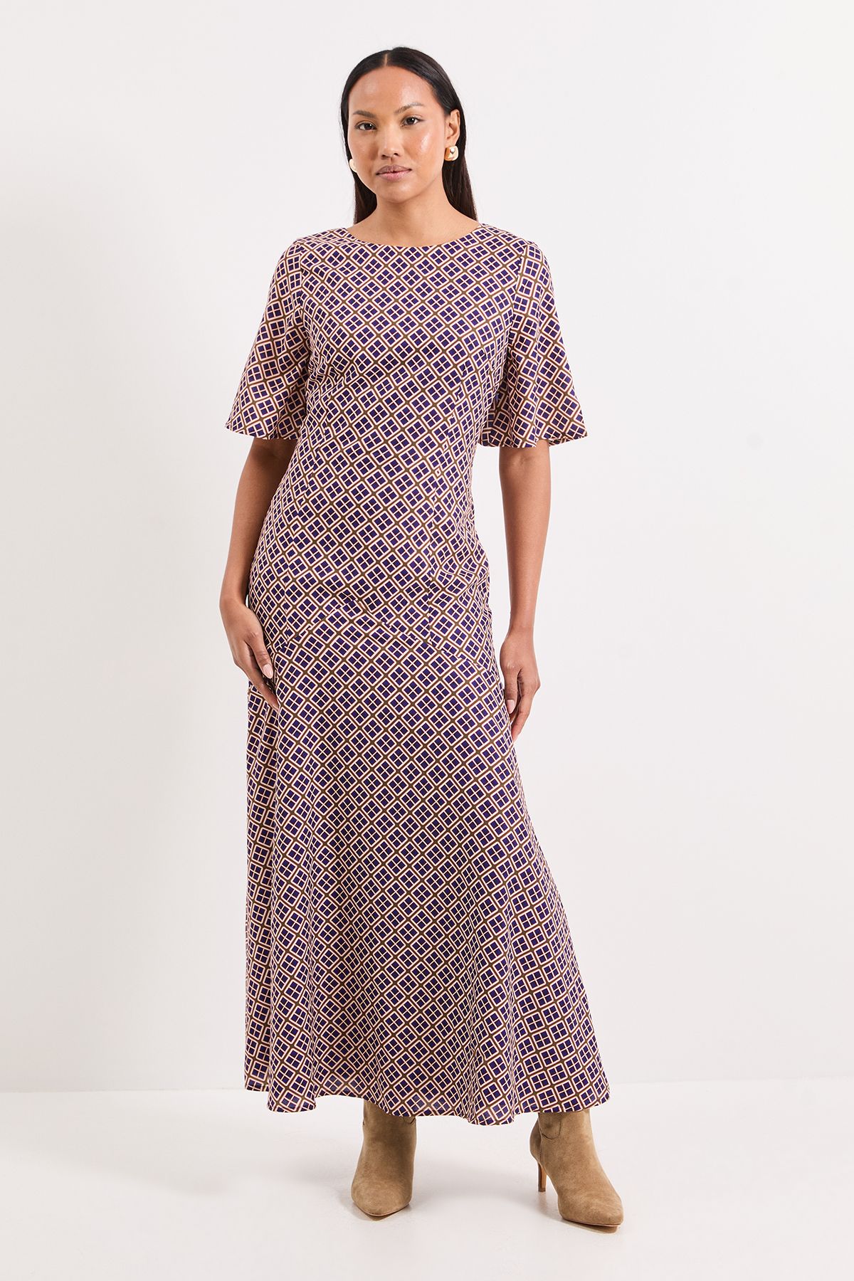 Principles Printed Crepe Fishtail Maxi Dress Blue image 1