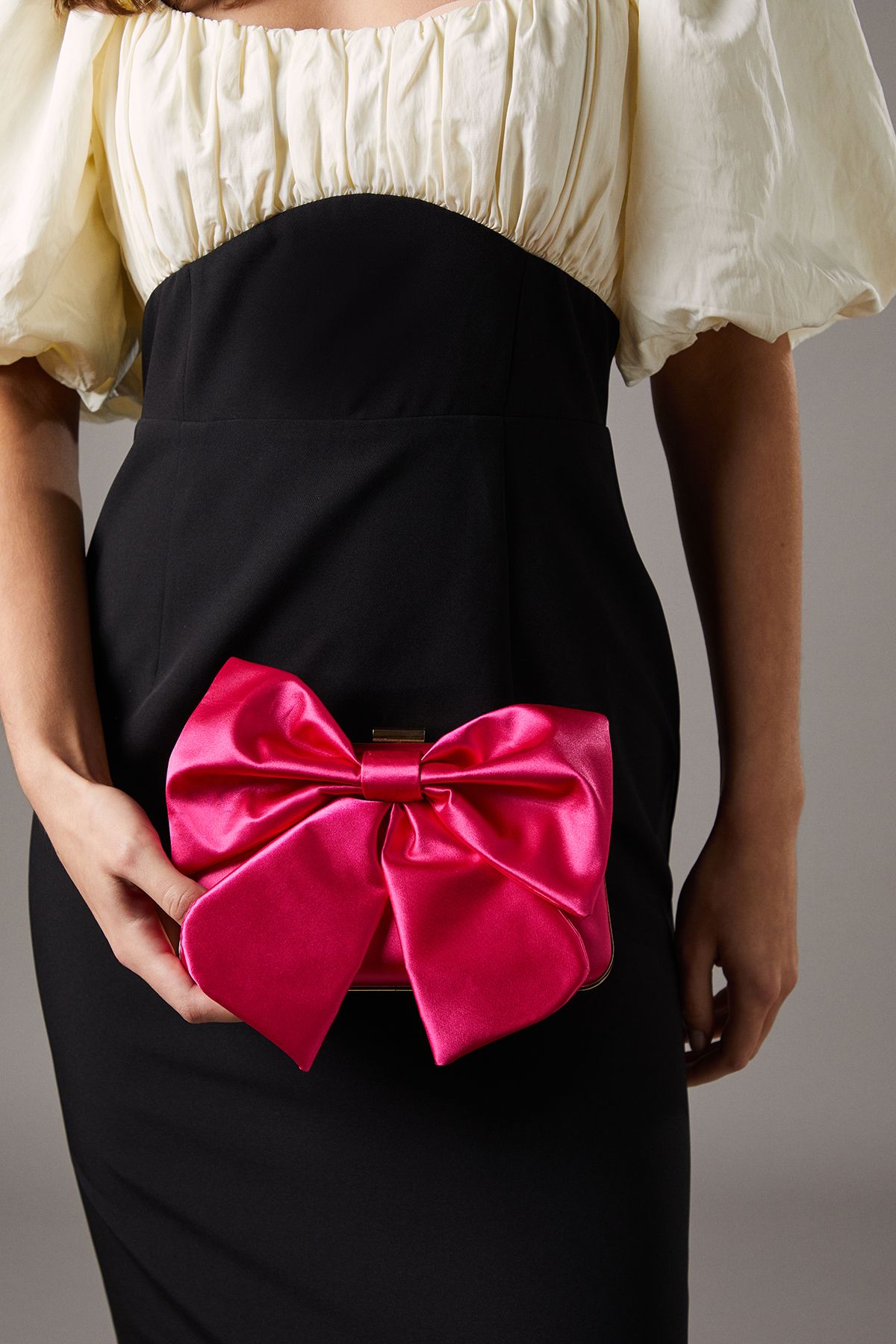 Coast Azalea Satin  Bow Detail Clutch Bags Pink image 1