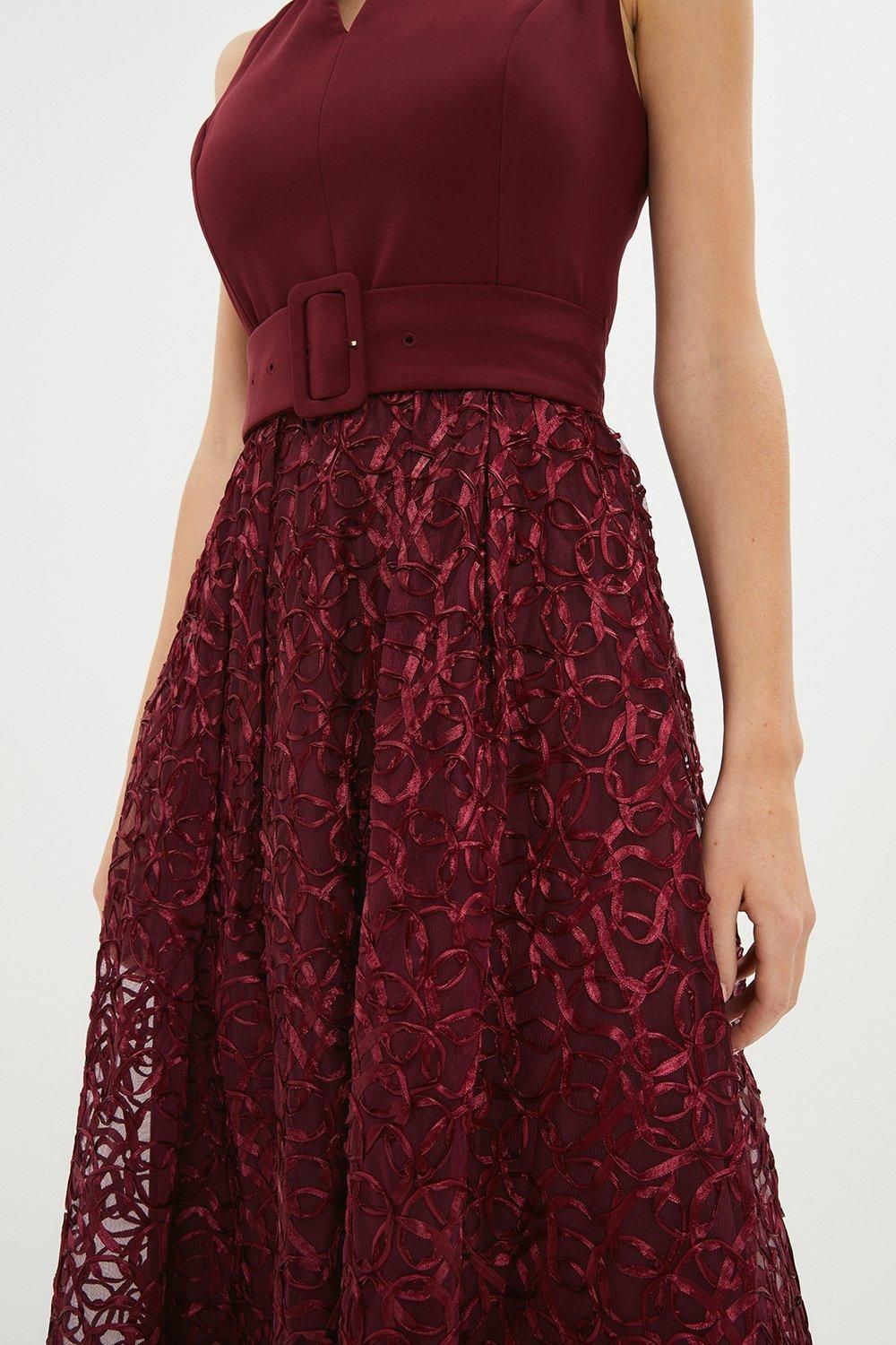Coast Notch Neck Belted Embroidered Midi Dress Aubergine image 2