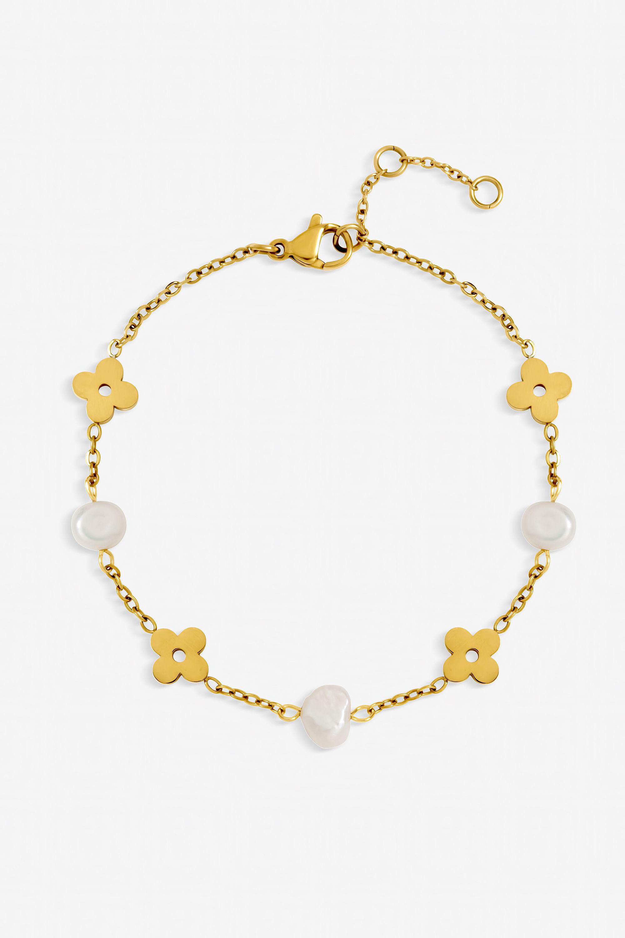 Jon Richard Gold Plated Waterproof Pearl and Floral Station Bracelet