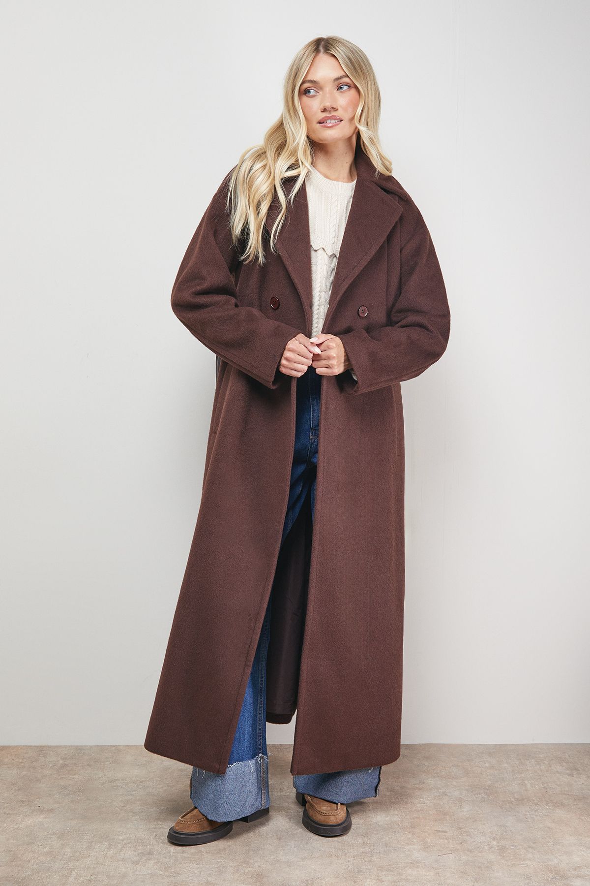 Oasis Relaxed Maxi Belted Coat Chocolate image 3