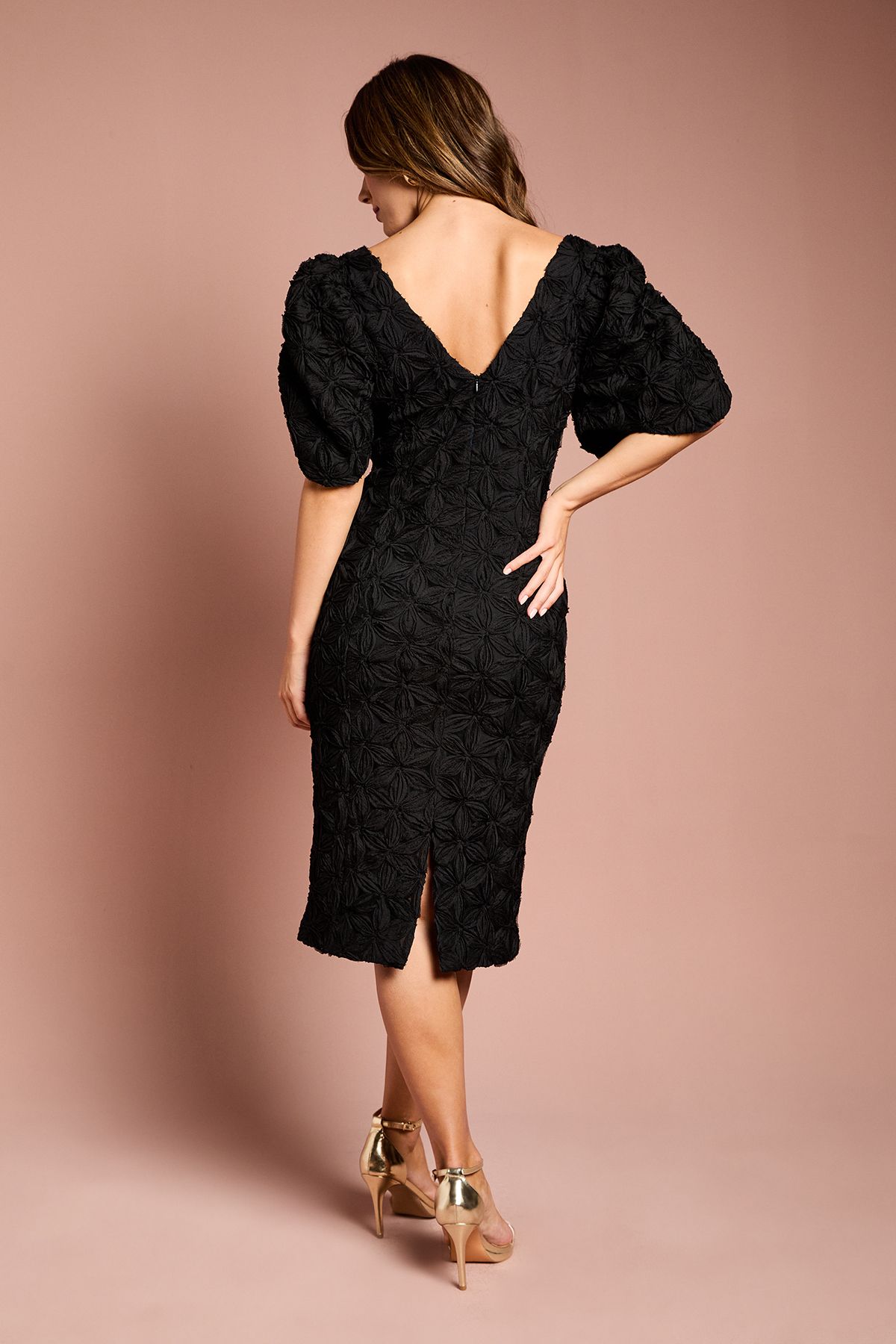 Coast Floral Pleated Sleeve Pencil Dress Black image 4