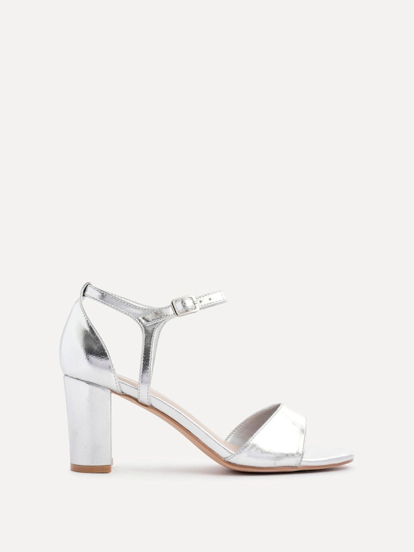 Linzi Abby Silver Faux Leather Closed Back Block Heel Sandal