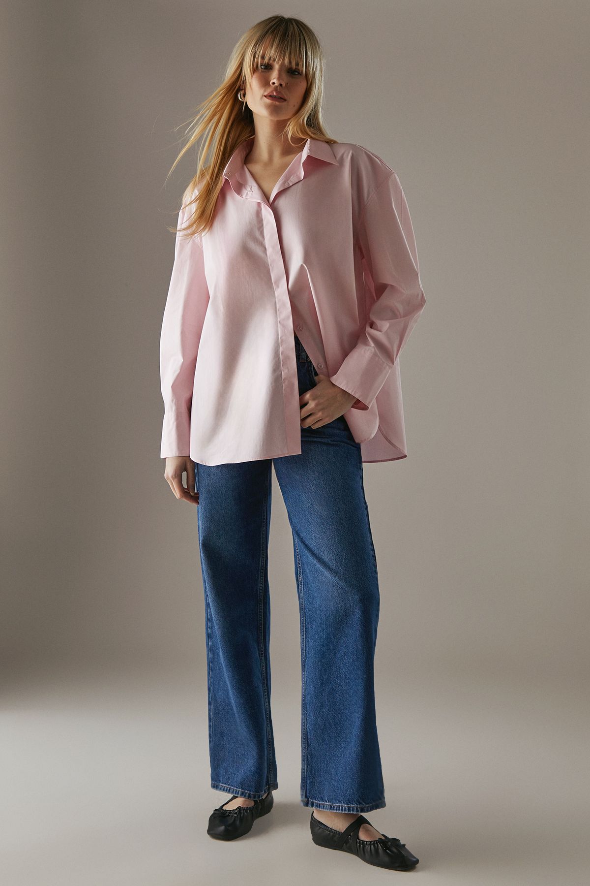 Warehouse Oversized Button Back Shirt Pale Pink image 2