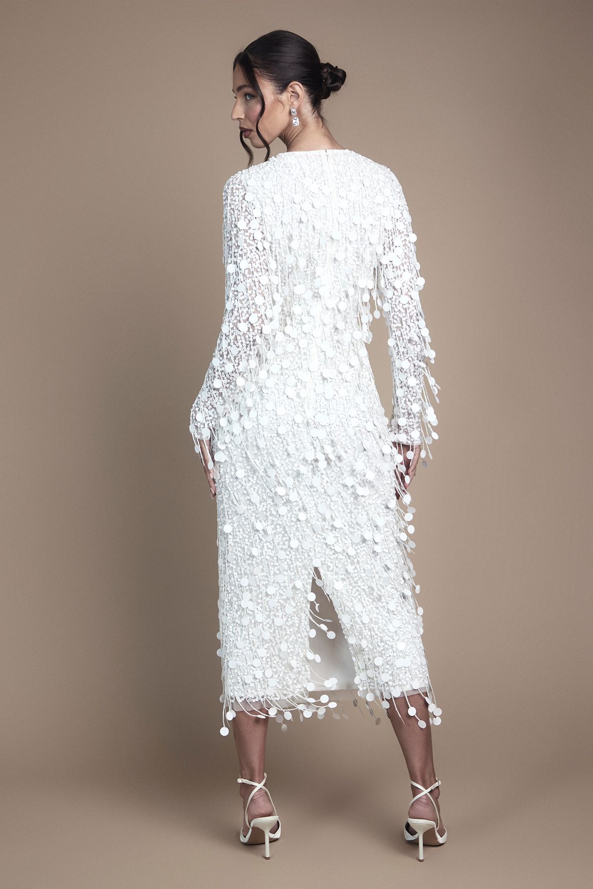 Coast Sequin Long Sleeve Midi Wedding Dress Ivory image 3