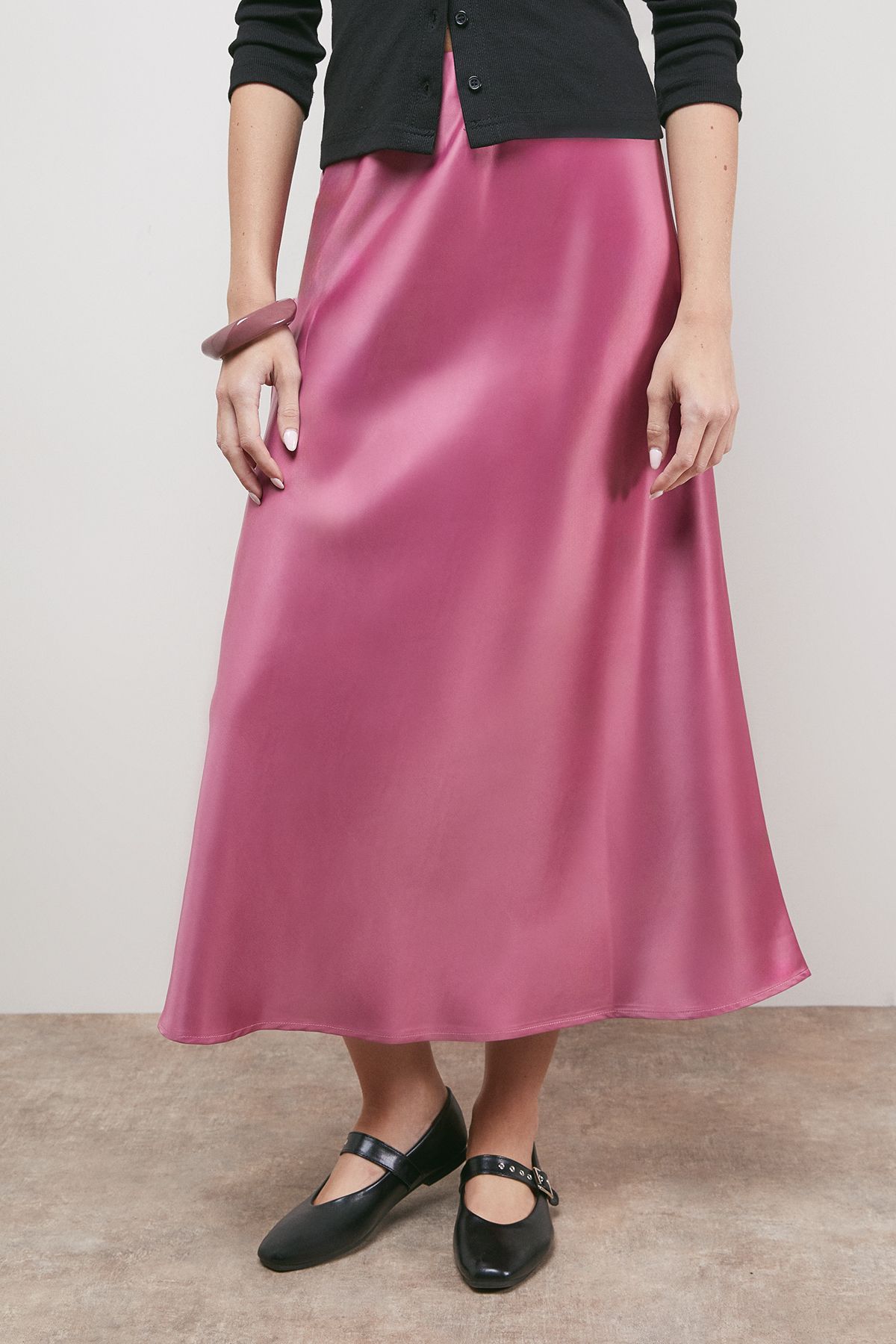 Oasis Bias Cut Satin Midi Skirt Rose image 2