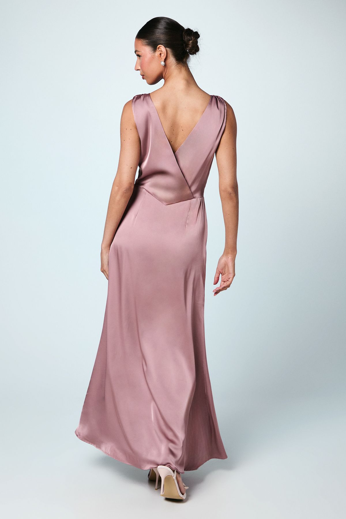 Coast Satin V Neck Bridesmaid Dress Mink image 3
