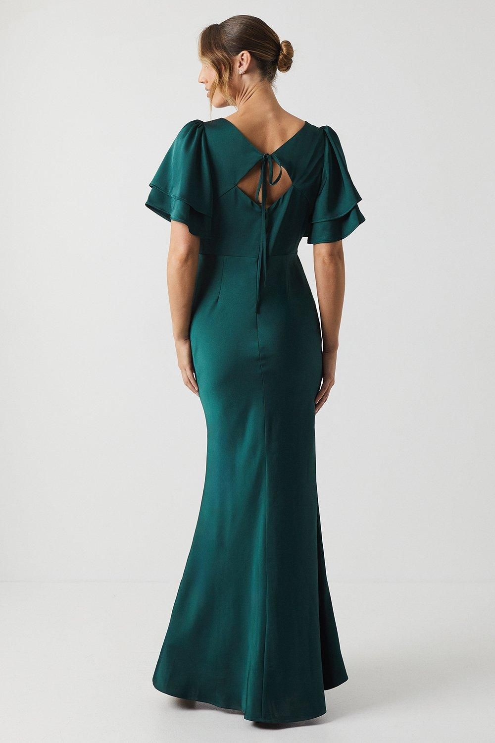 Coast Coast Honoured Satin Back Crepe High Neck Short Sleeve Maxi Bridesmaid Dress Emerald image 3