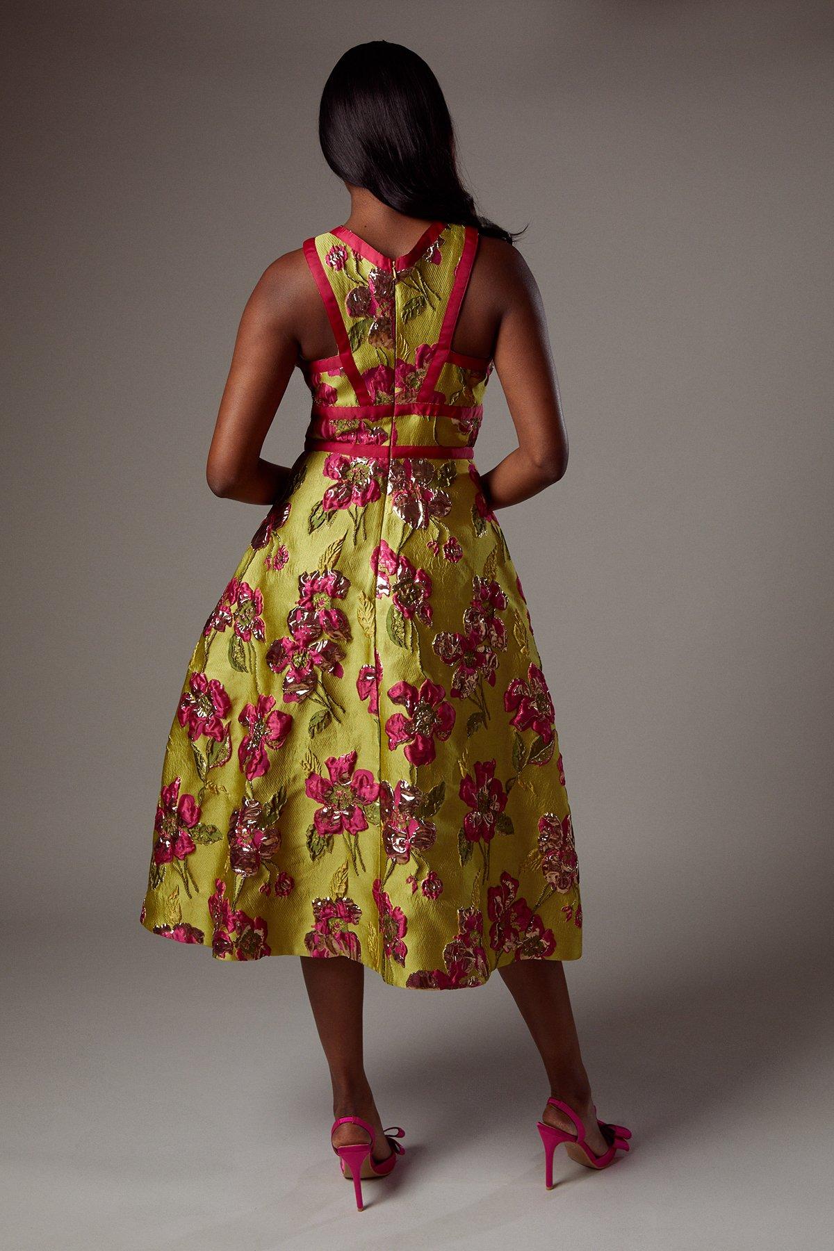 Coast Cross Neck Jacquard Dress Chartreuse image 3