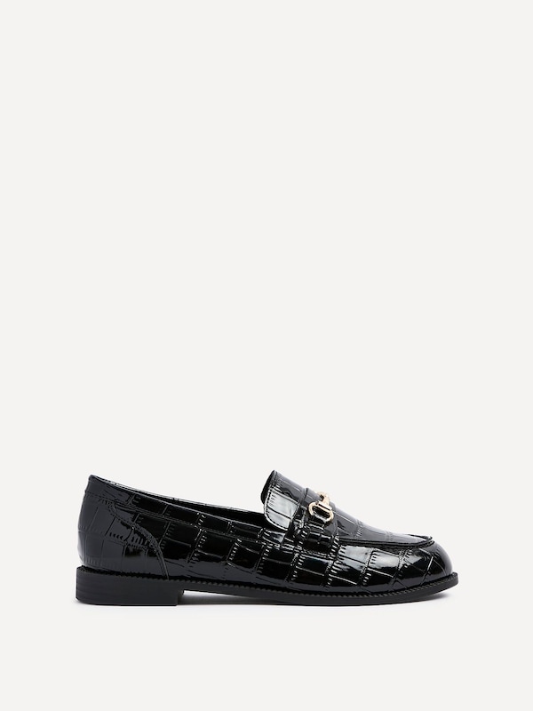 Linzi Maison Black Faux Croc Patent Leather Loafer