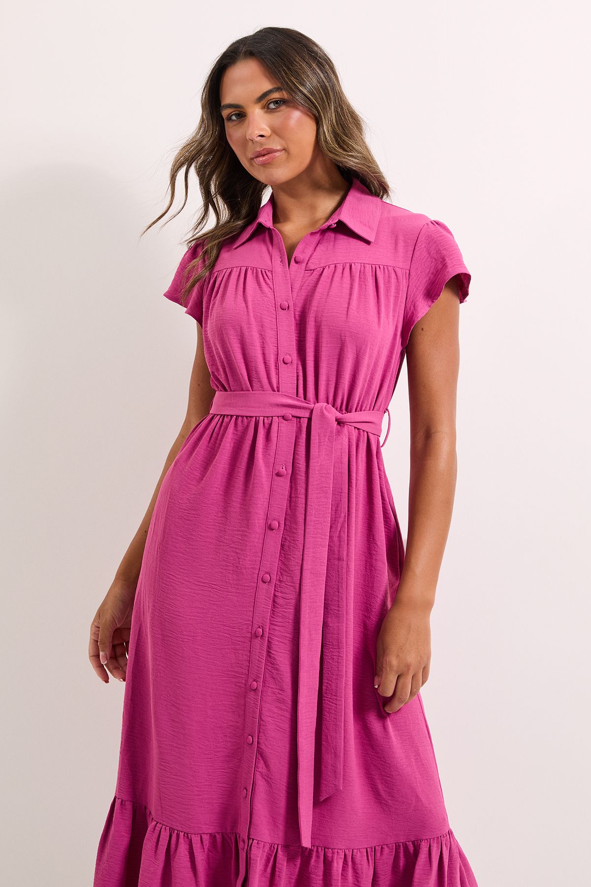 Dorothy Perkins Frill Sleeve Belted Midi Shirt Dress Rose image 2