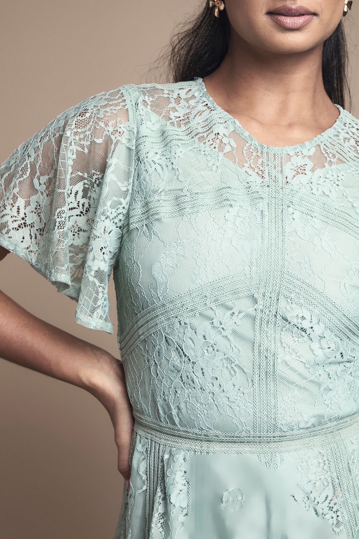 Oasis Angel Sleeve Lace Bridesmaid Dress Sage image 5