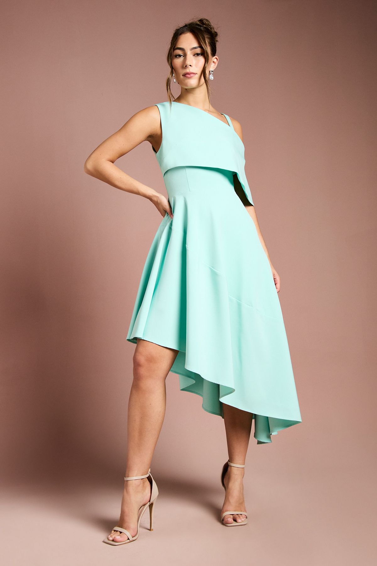 Coast Asymmetric Crepe Midi Dress Aqua