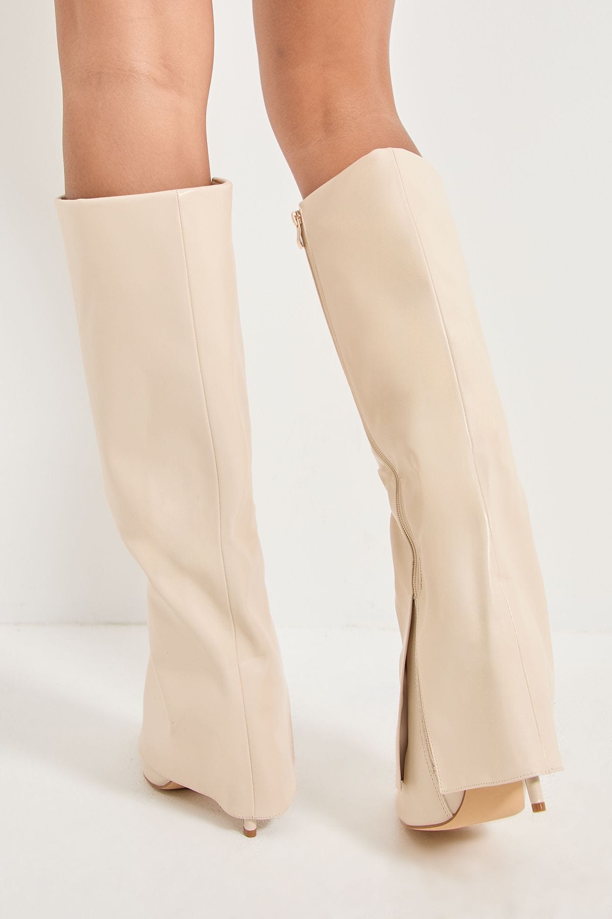 MissPap Faux Suede Sleeve Pointed High Stiletto Heel Knee Boots Mocha image 3