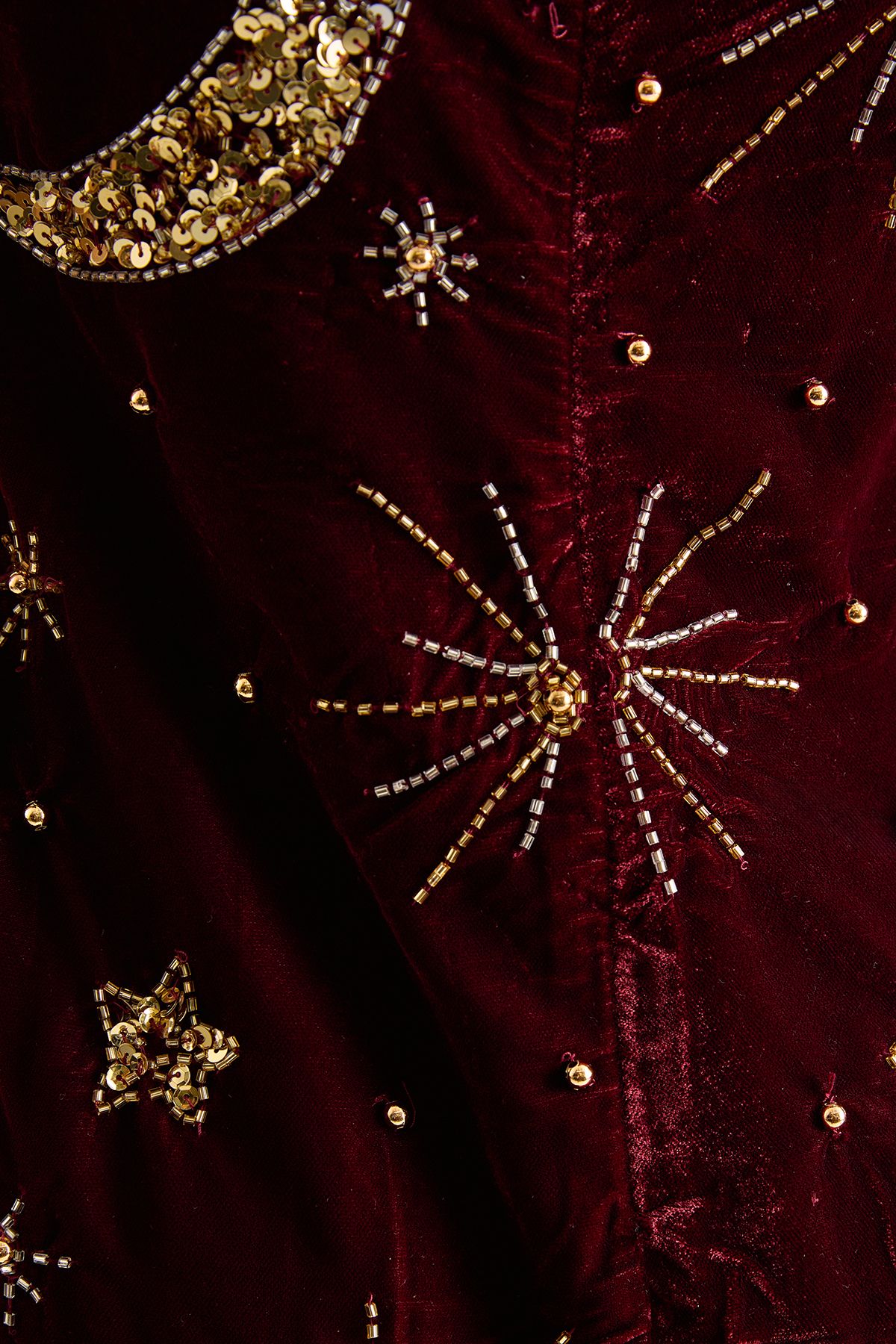 NastyGal Velvet Celestial Beaded Square Neck Mini Dress Wine image 5