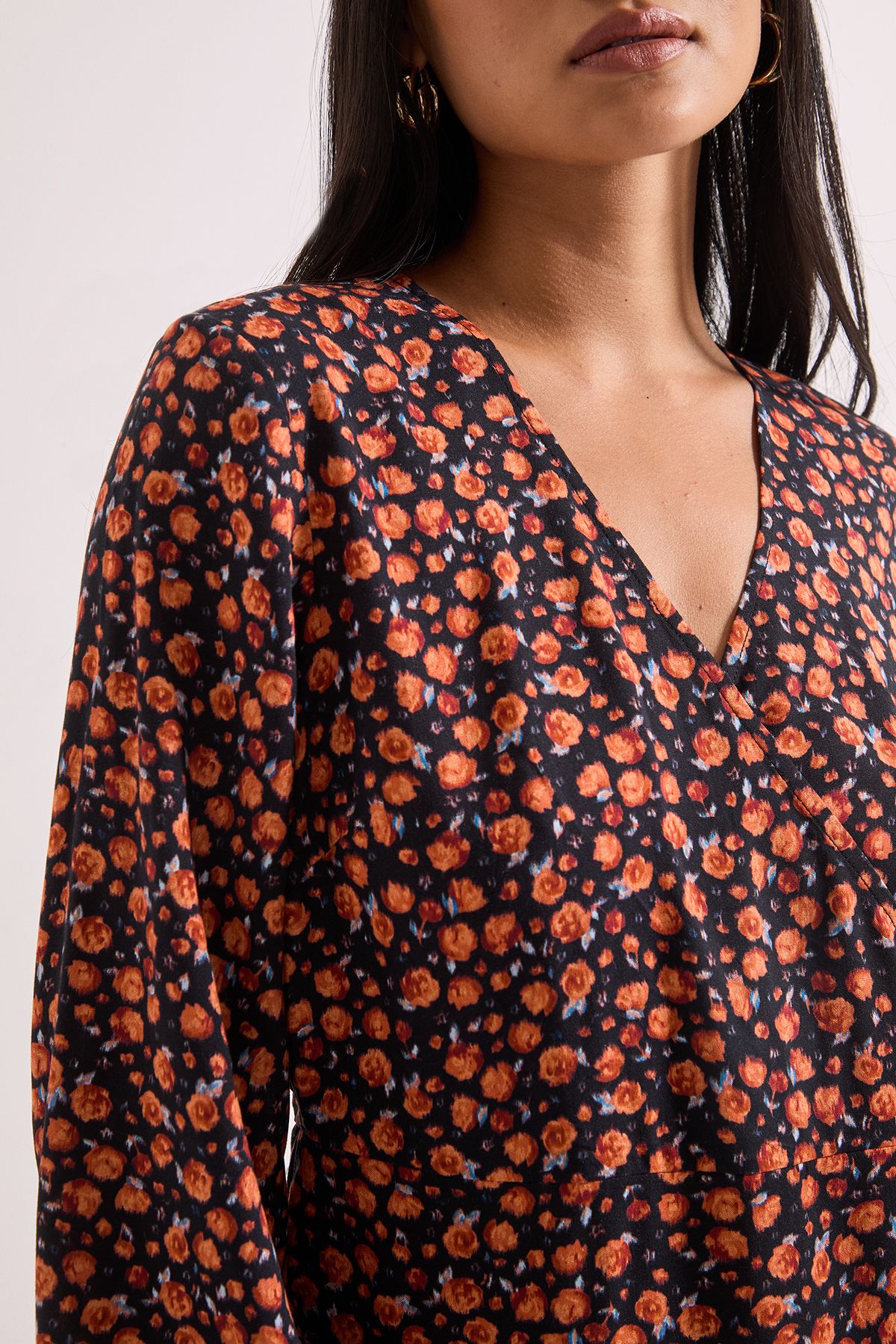 Dorothy Perkins Orange Ditsy Print Dropped Seam Detail Wrap Front Mini Dress Orange image 5