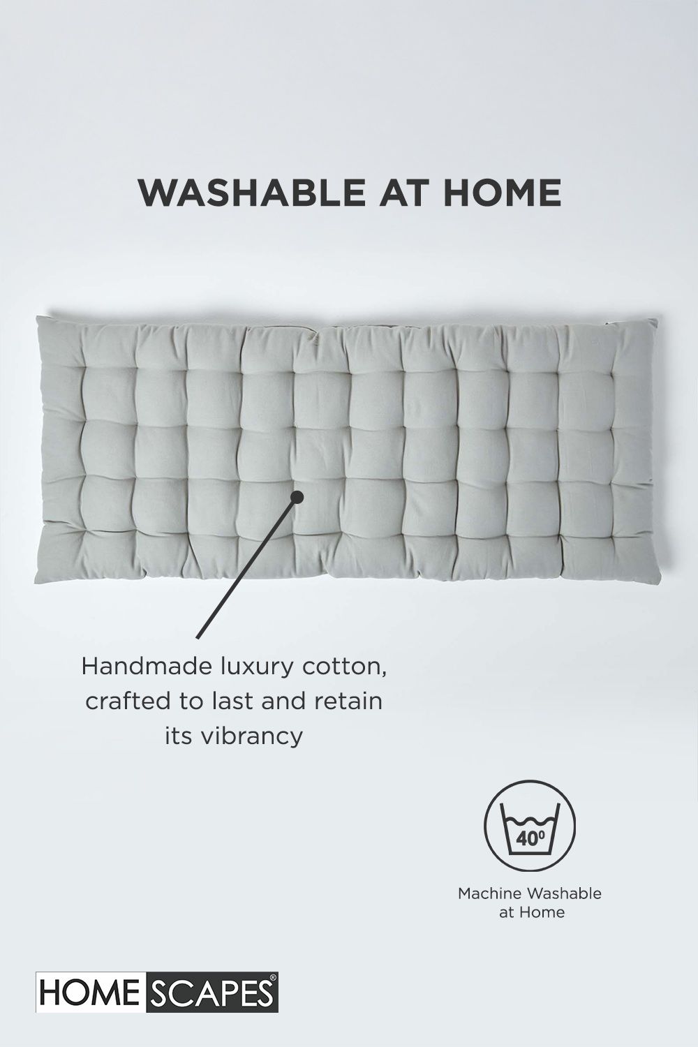 Homescapes Garden Bench Cushion Luxury 2 Seater Cotton Indoor Outdoor Pad, 108 x 42cm image 6