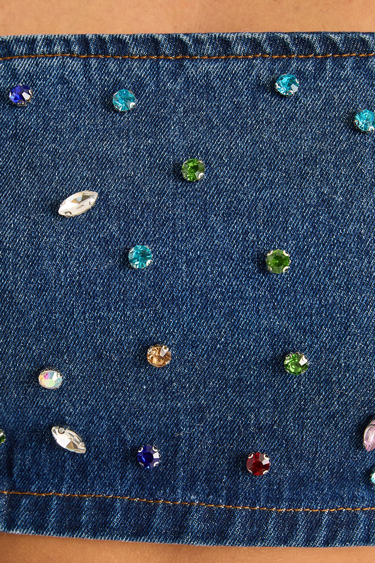 NastyGal Denim Jewel Strappy Crop Top Authentic Midwash image 5