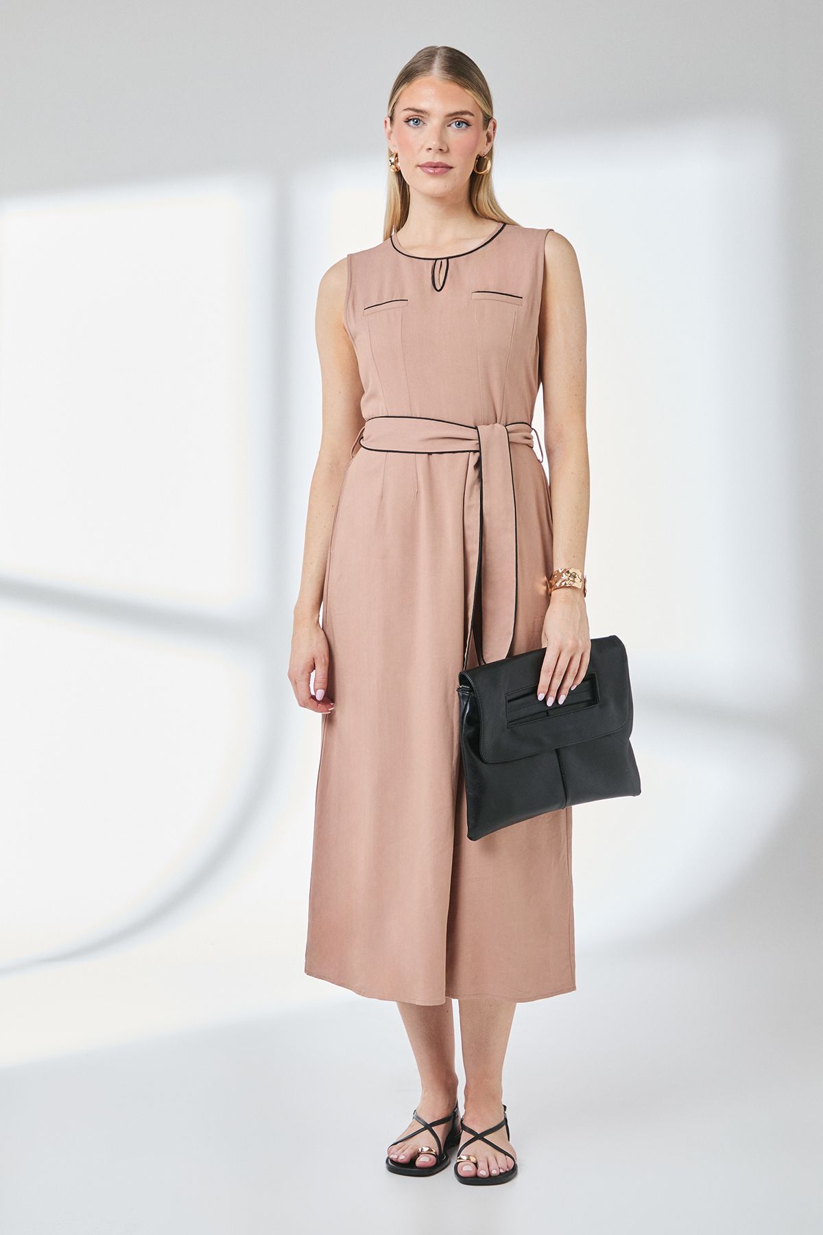 Principles Brown Contrast Detail Belted Utility Midi Dress Camel image 1