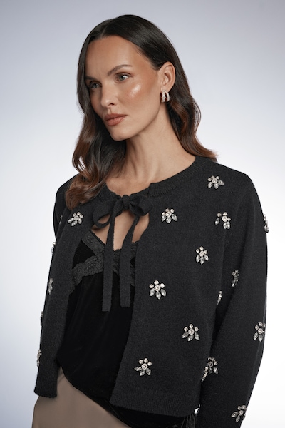 Oasis Embellished Tie Front Cardigan Black