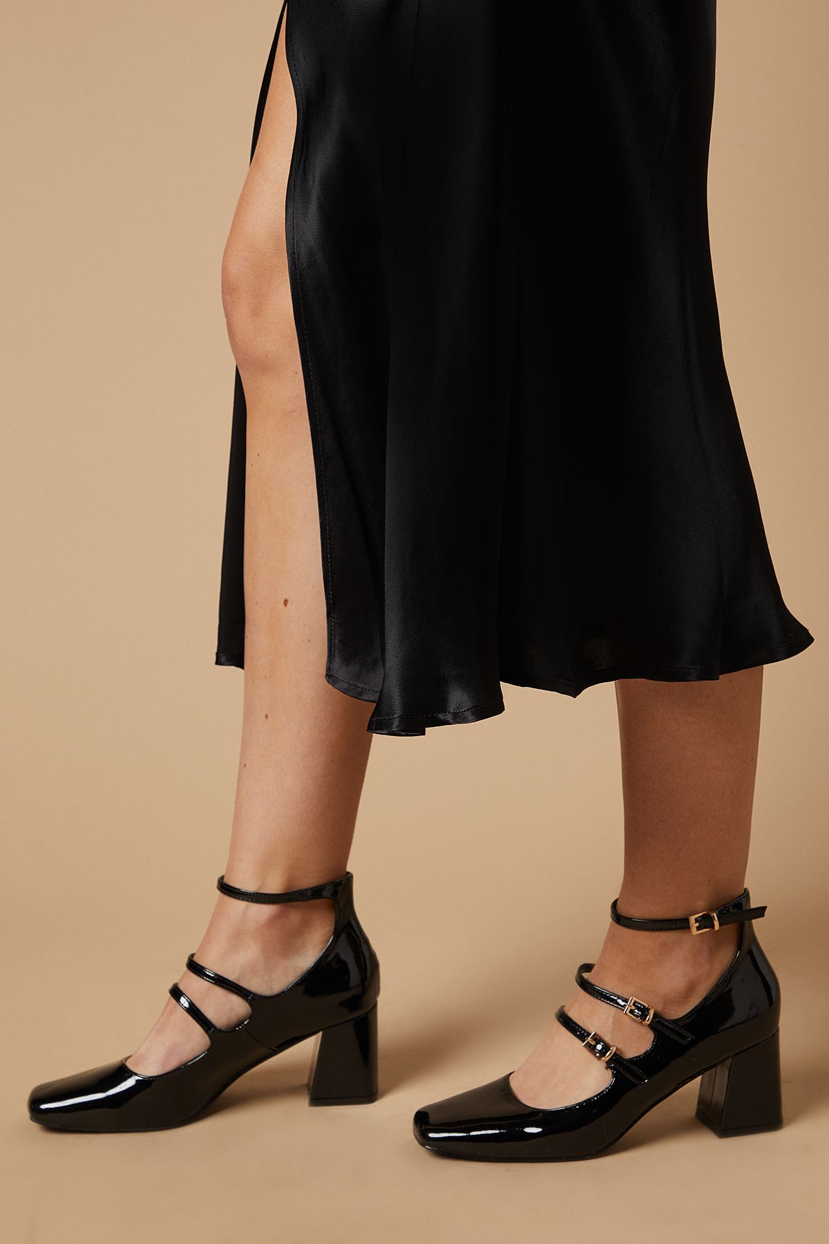 Oasis Victoria Patent Multi Mary Jane Block Heel Shoes Black image 2