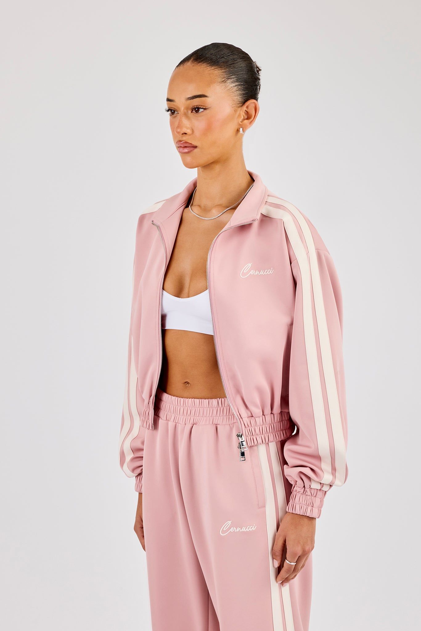Cernucci Taping Cropped Funnel Neck Jacket - Dusty Pink image 2